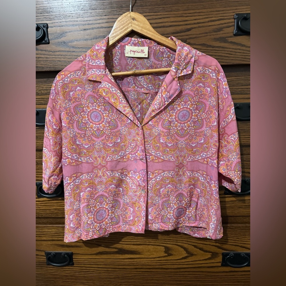 Papinelle pajama top night shirt Small cotton silk paisley print